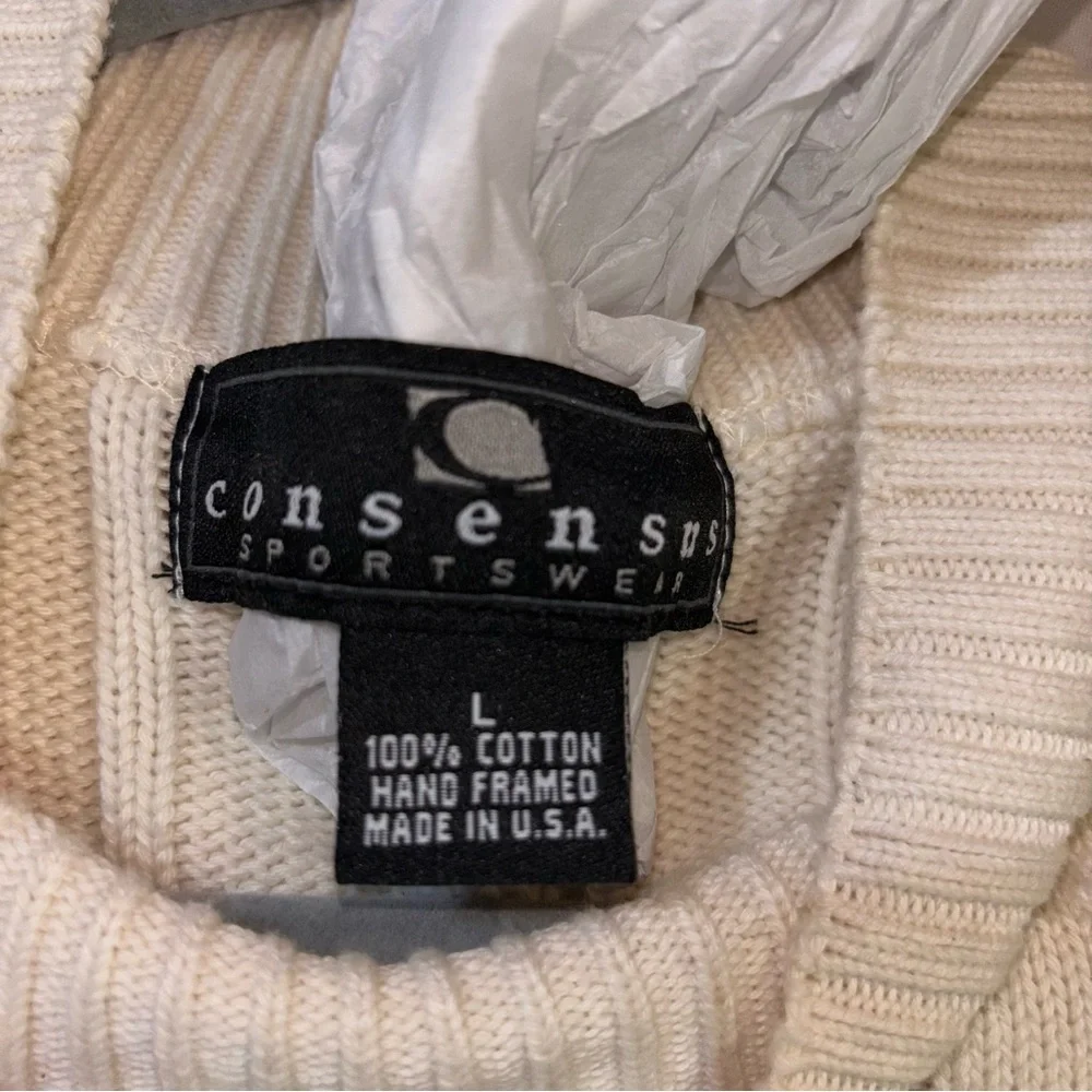 Consensus Sportswear Mock Neck Sweater Wide Ribbed 100% Cotton USA Made Size L